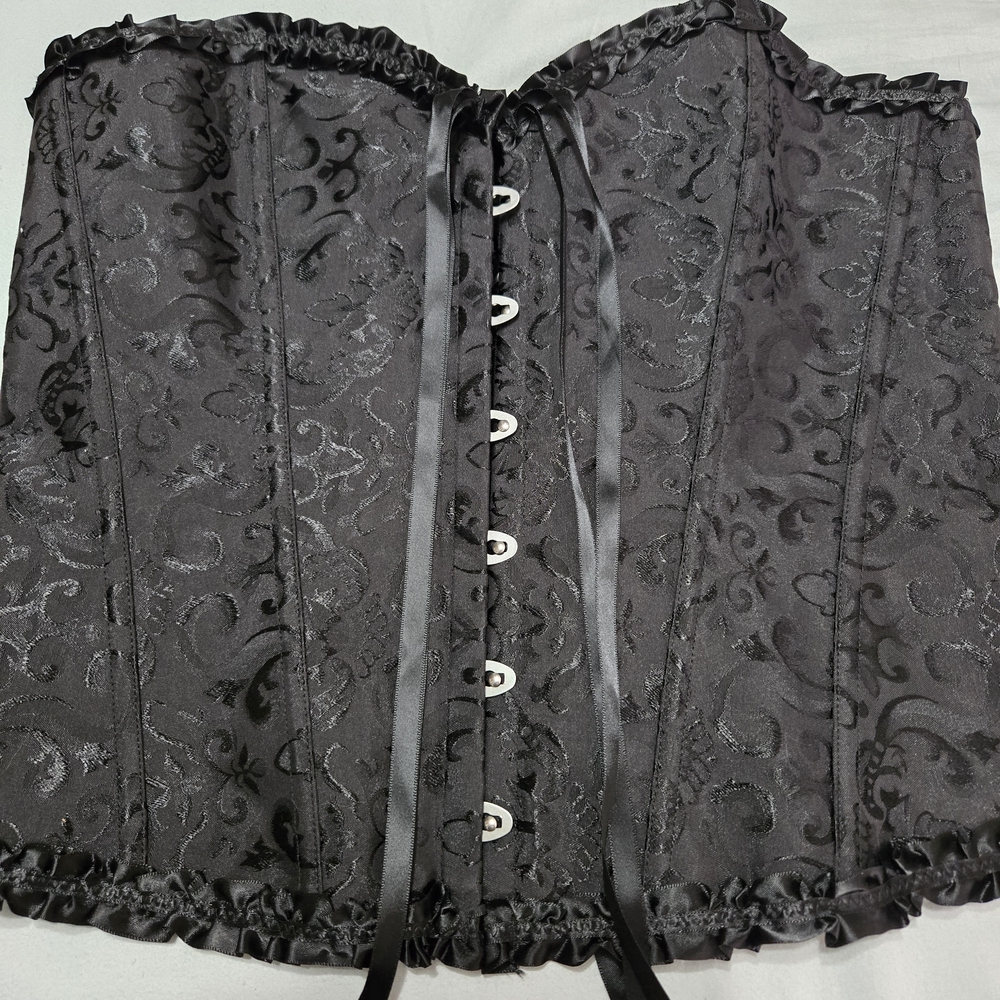 Black Brocade Corset with Satin Ribbon